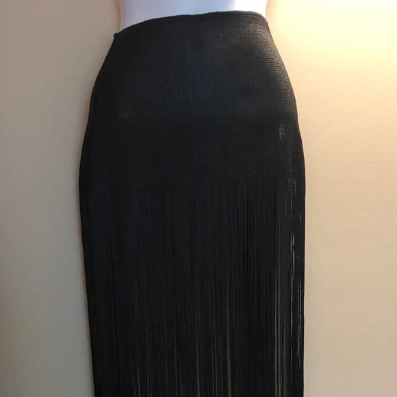 Dream Dance Stunning Maxi Black Floor Length Fringe Wrap Skirt - Picture 1 of 4